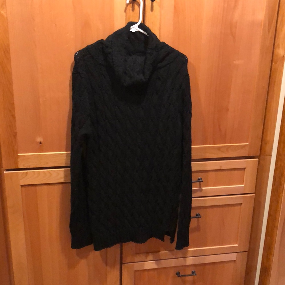 Long black cowl neck sweater.   Size L from Zenana Outfitters.   Black.